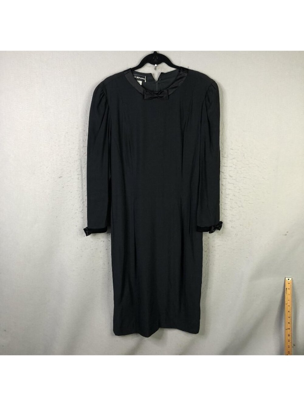 Vintage Nipon Boutique Dress Womens 12 Black Sheath Bow Long Sleeve USA ILGWU
